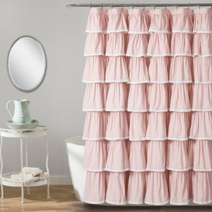 Lace Ruffle Shower Curtain with Lace Trim