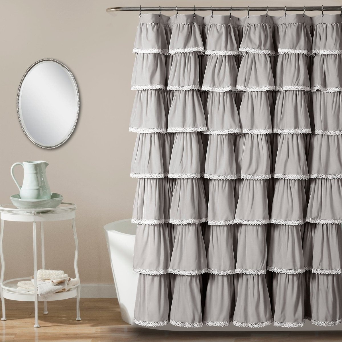 Lace Ruffle Shower Curtain with Lace Trim