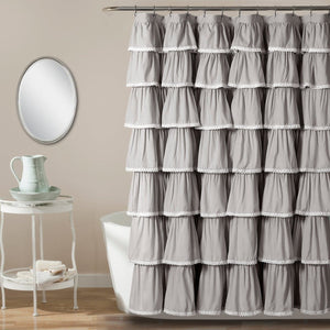 Lace Ruffle Shower Curtain with Lace Trim