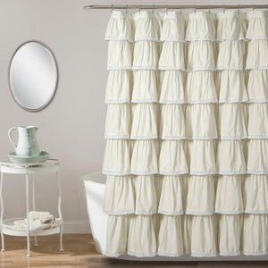 Lace Ruffle Shower Curtain with Lace Trim