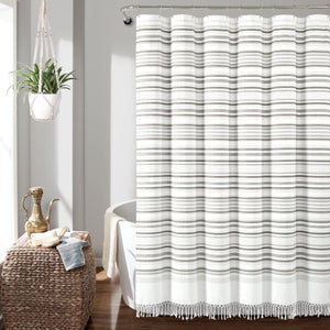 LushDecor Urban Woven Yarn Dyed Recycled Cotton Blend Shower Curtain
