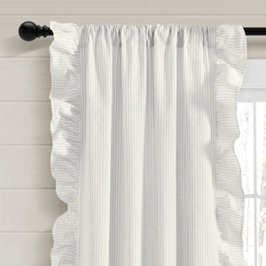 Farmhouse Stripe Reyna Ruffle Window Curtain Panel Set