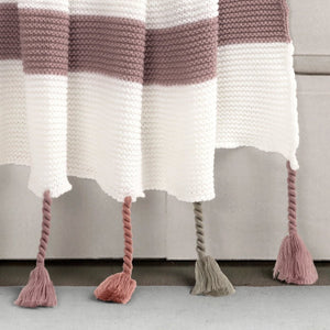 Boho Knitted Braided Tassel Throw Blanket