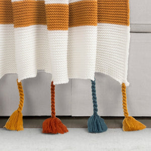 Boho Knitted Braided Tassel Throw Blanket