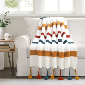 Boho Knitted Braided Tassel Throw Blanket