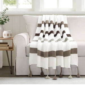Boho Knitted Braided Tassel Throw Blanket