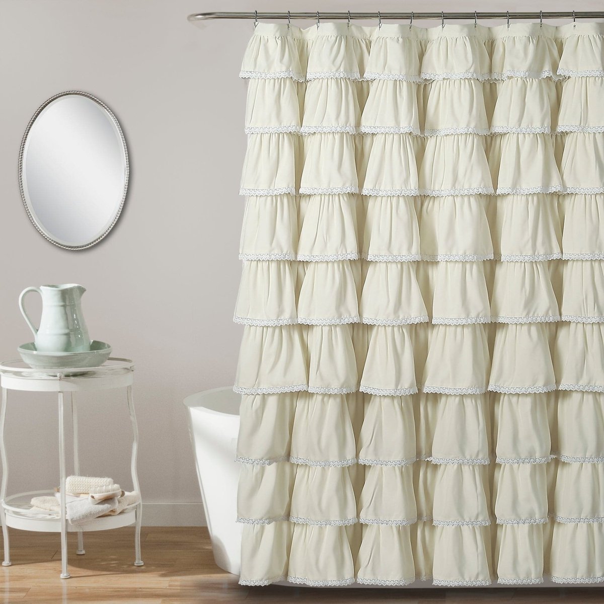 Lace Ruffle Shower Curtain with Lace Trim