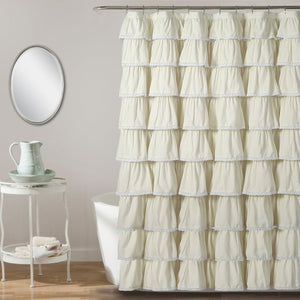 Lace Ruffle Shower Curtain with Lace Trim