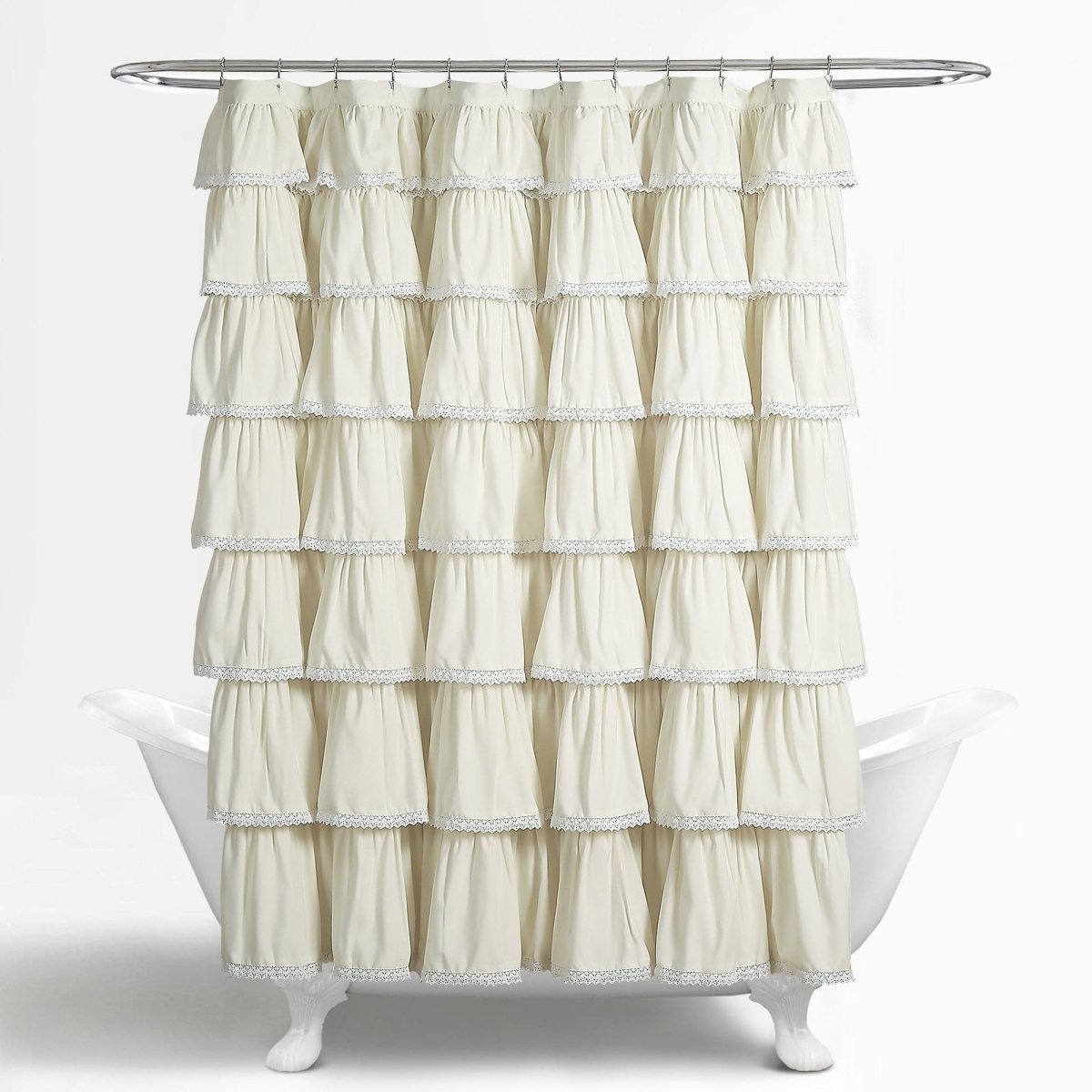 Lace Ruffle Shower Curtain with Lace Trim