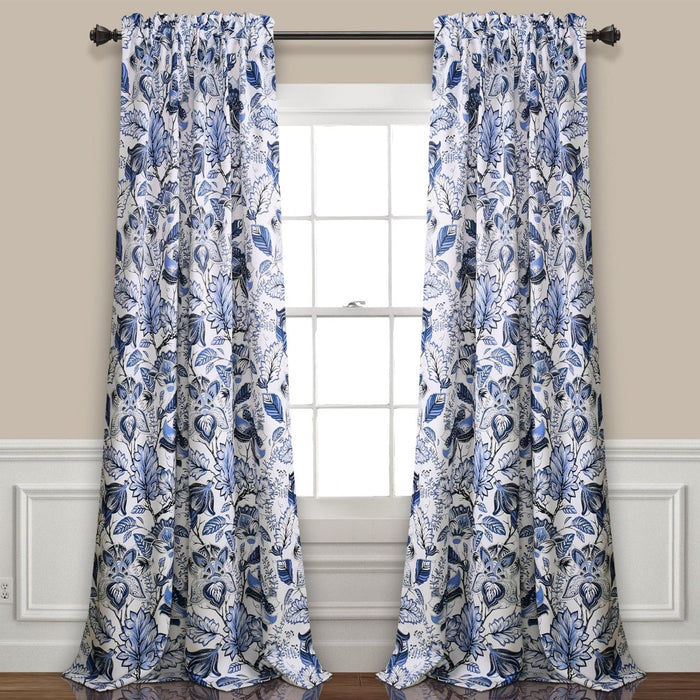 LushDecor Cynthia Jacobean Light Filtering Window Curtain Set in Blue