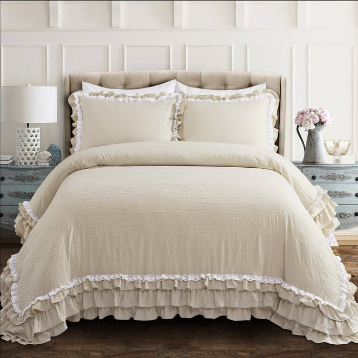 LushDecor Ella Ruffle Lace 3 Piece Comforter Set in Neutral