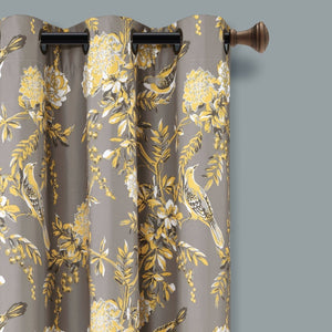 Farmhouse Bird And Flower Insulated Grommet Blackout Curtain Panel Set