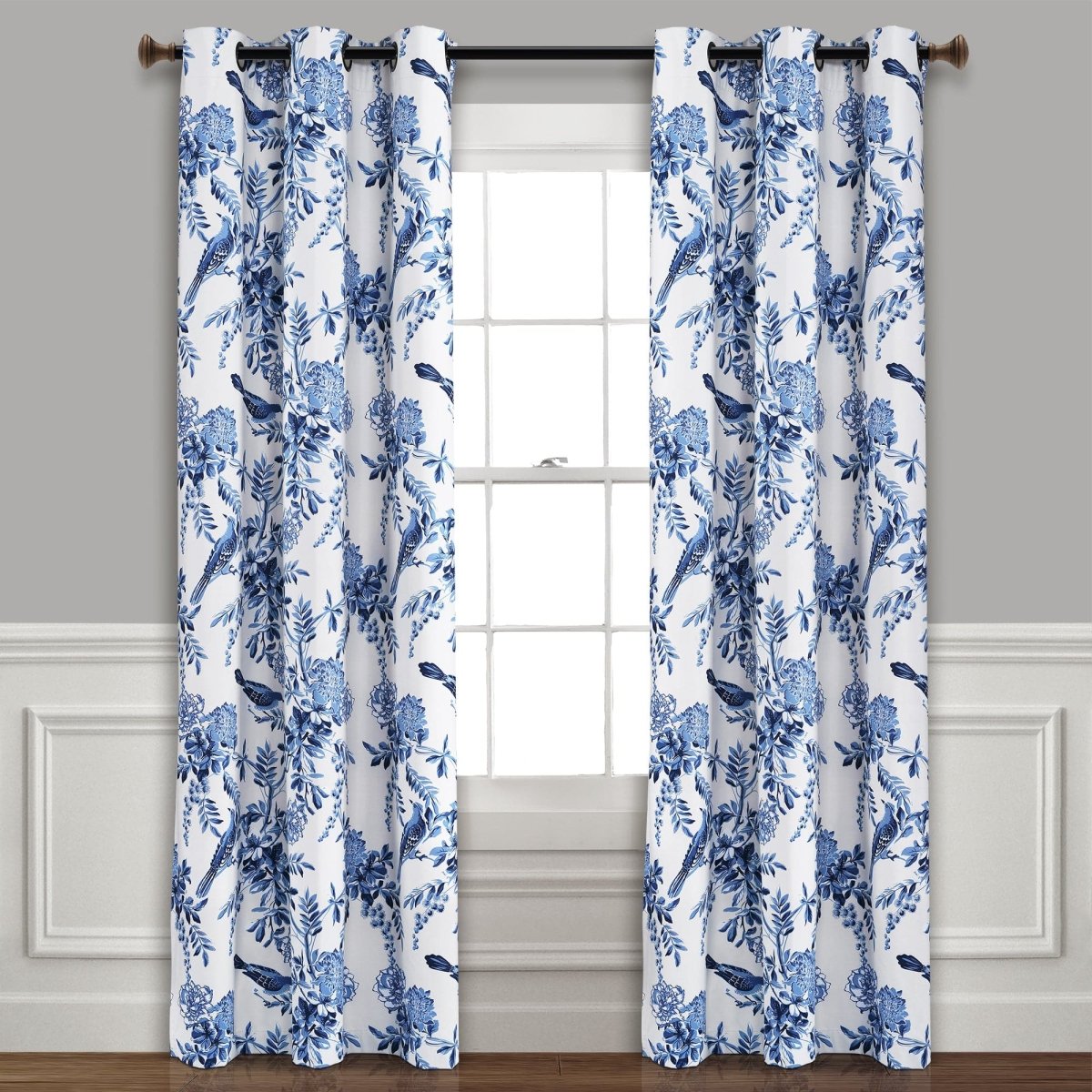 Farmhouse Bird And Flower Insulated Grommet Blackout Curtain Panel Set