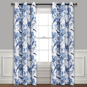 Farmhouse Bird And Flower Insulated Grommet Blackout Curtain Panel Set