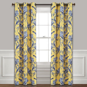 Farmhouse Bird And Flower Insulated Grommet Blackout Curtain Panel Set