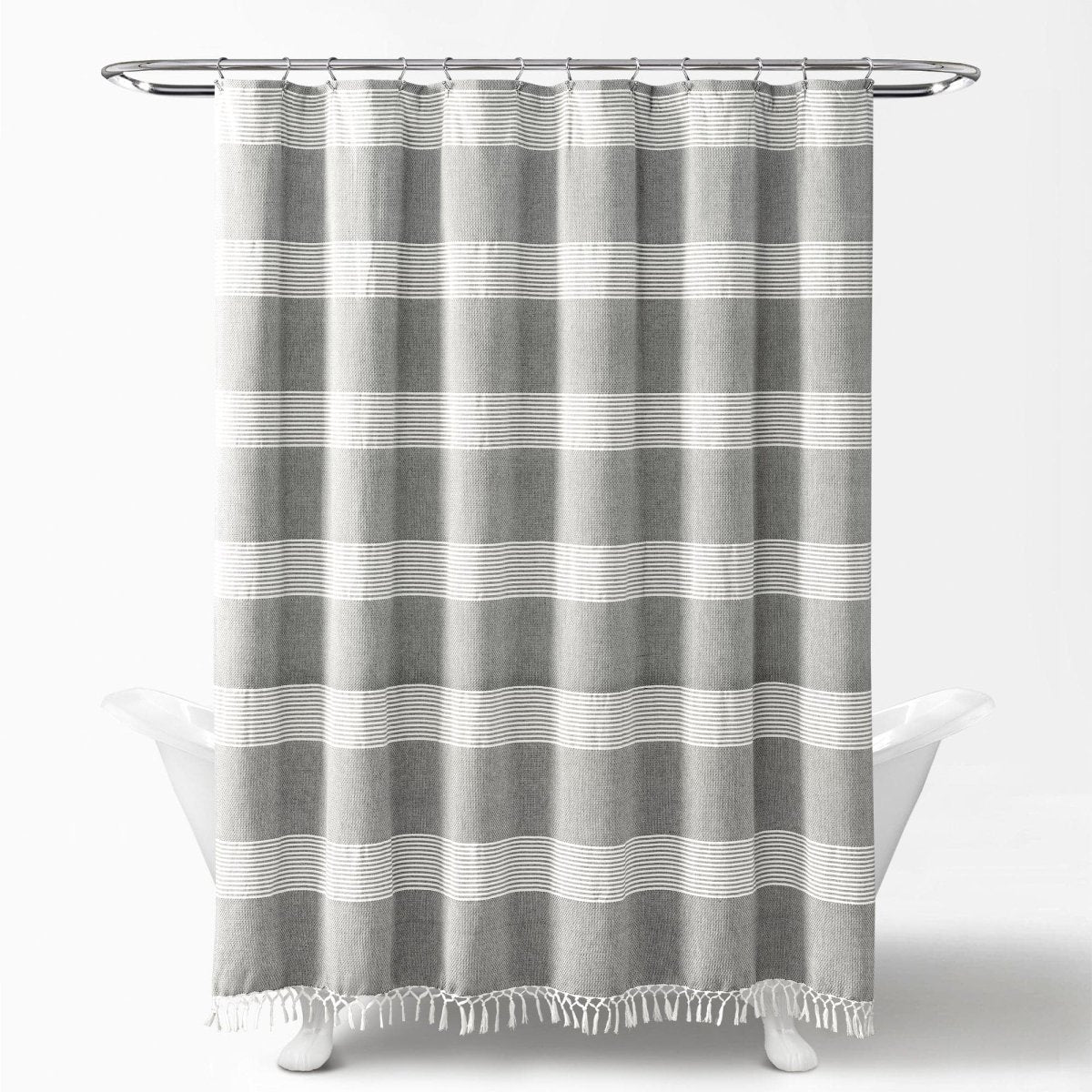 Tucker Stripe Yarn Dyed Knotted Tassel Shower Curtain