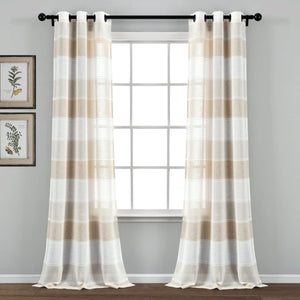 Textured Stripe Grommet Sheer Window Curtain Panel Set