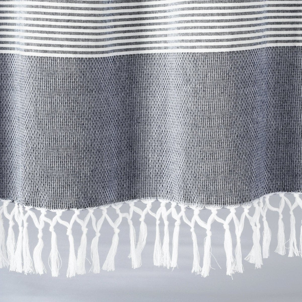 Tucker Stripe Yarn Dyed Knotted Tassel Window Curtain Panel Set