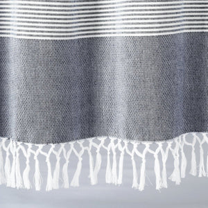 Tucker Stripe Yarn Dyed Knotted Tassel Window Curtain Panel Set