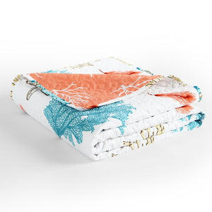 Coastal Reef Feather Throw Blanket 60x50 in Blue Coral