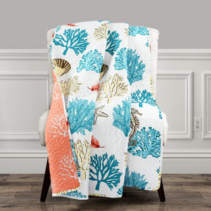 Coastal Reef Feather Throw Blanket 60x50 in Blue Coral