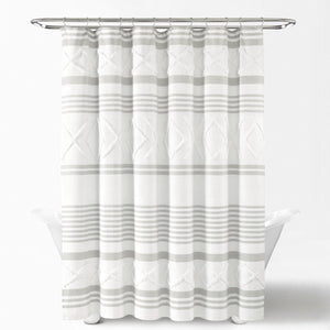 Urban Diamond Stripe Woven Tufted Recycled Cotton Blend Shower Curtain