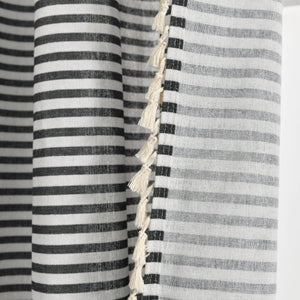 Boho Coastal Horizontal Ticking Stripe Tassel Window Curtain Panel Set