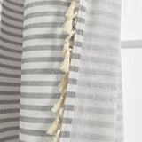 Boho Coastal Horizontal Ticking Stripe Tassel Window Curtain Panel Set