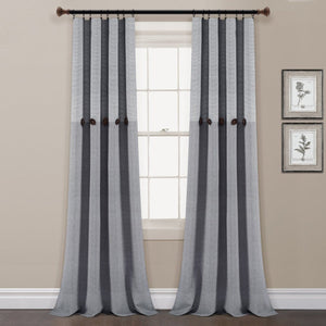 Farmhouse Button Stripe Yarn Dyed Woven Cotton Blend Window Curtain Panel Set