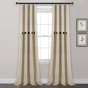 Farmhouse Button Stripe Yarn Dyed Woven Cotton Blend Window Curtain Panel Set