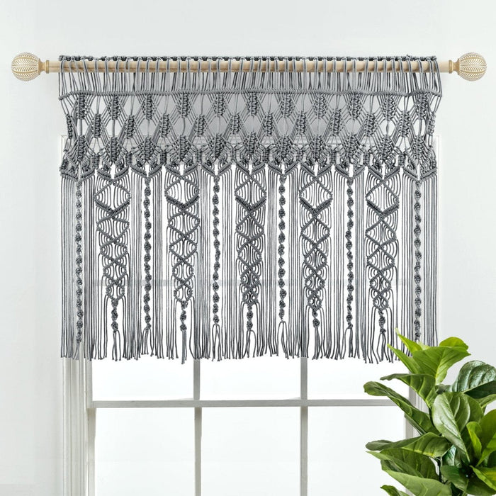 LushDecor Boho Macrame Textured Cotton Valance in Gray