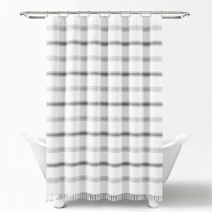 Stripe Woven Textured Yarn Dyed Recycled Cotton Shower Curtain