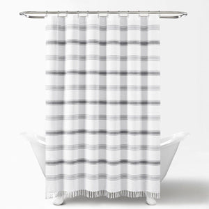LushDecor Stripe Woven Textured Yarn Dyed Recycled Cotton Shower Curtain - view 5