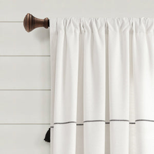 Farmhouse Boho Stripe Woven Tassel Recycled Cotton Window Curtain Panel Set