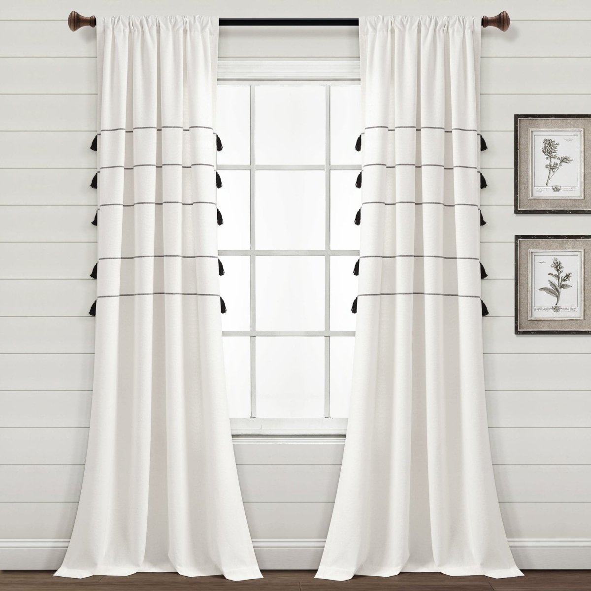 Farmhouse Boho Stripe Woven Tassel Recycled Cotton Window Curtain Panel Set