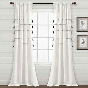 Farmhouse Boho Stripe Woven Tassel Recycled Cotton Window Curtain Panel Set