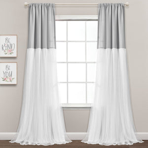 Tulle Skirt Colorblock Window Curtain Panel Set
