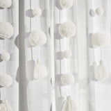 Boho Pom Pom Tassel Faux Linen Window Curtain Panel