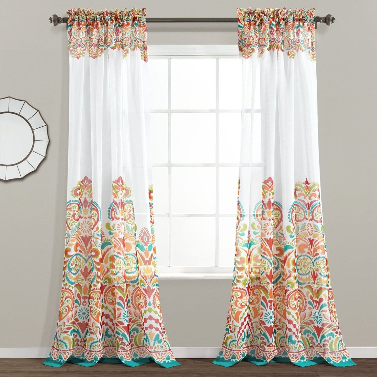 LushDecor Clara Sheer Window Curtain Panel Set in Turquoise_Tangerine