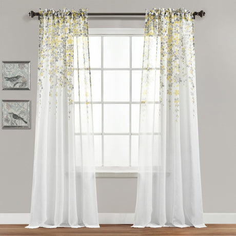 Weeping Flower Sheer Window Curtain Panel Set