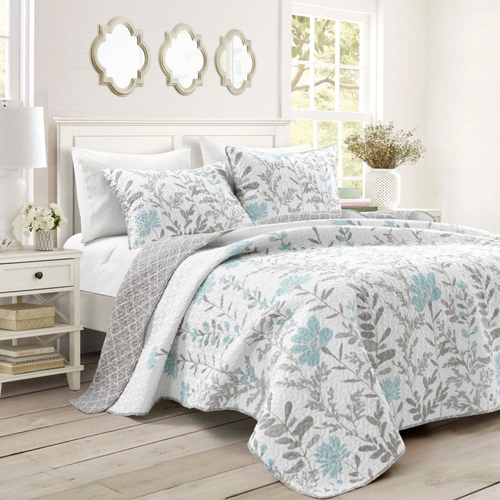 LushDecor Aprile 3 Piece Quilt Set in Blue_Gray
