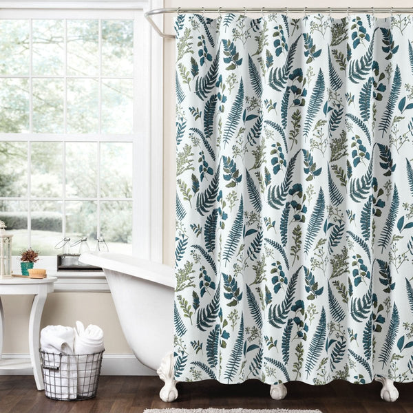 Devonia All Over Shower Curtain 72" x 72" White Green