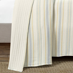 Solange Stripe Kantha Pick Stitch Yarn Dyed Cotton Woven Quilt Coverlet Set