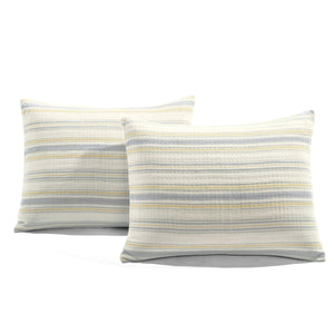 Solange Stripe Kantha Pick Stitch Yarn Dyed Cotton Woven Quilt Coverlet Set