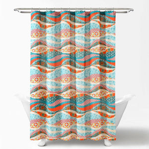 Hailey Watercolor Wave Cotton Shower Curtain 72" x 72"