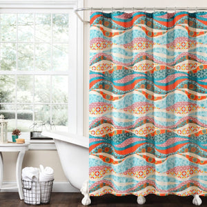 Hailey Watercolor Wave Cotton Shower Curtain 72" x 72"