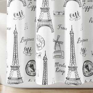 Paris Bonjour Cotton Shower Curtain 72" x 72" Black White