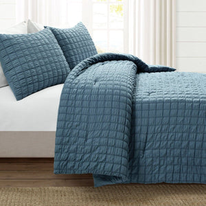 LushDecor Crinkle Textured Dobby Comforter Set in Blue - view 2