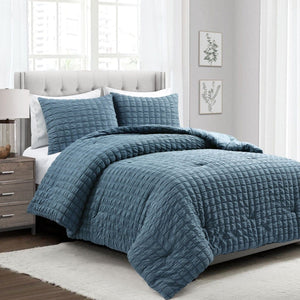 LushDecor Crinkle Textured Dobby Comforter Set in Blue