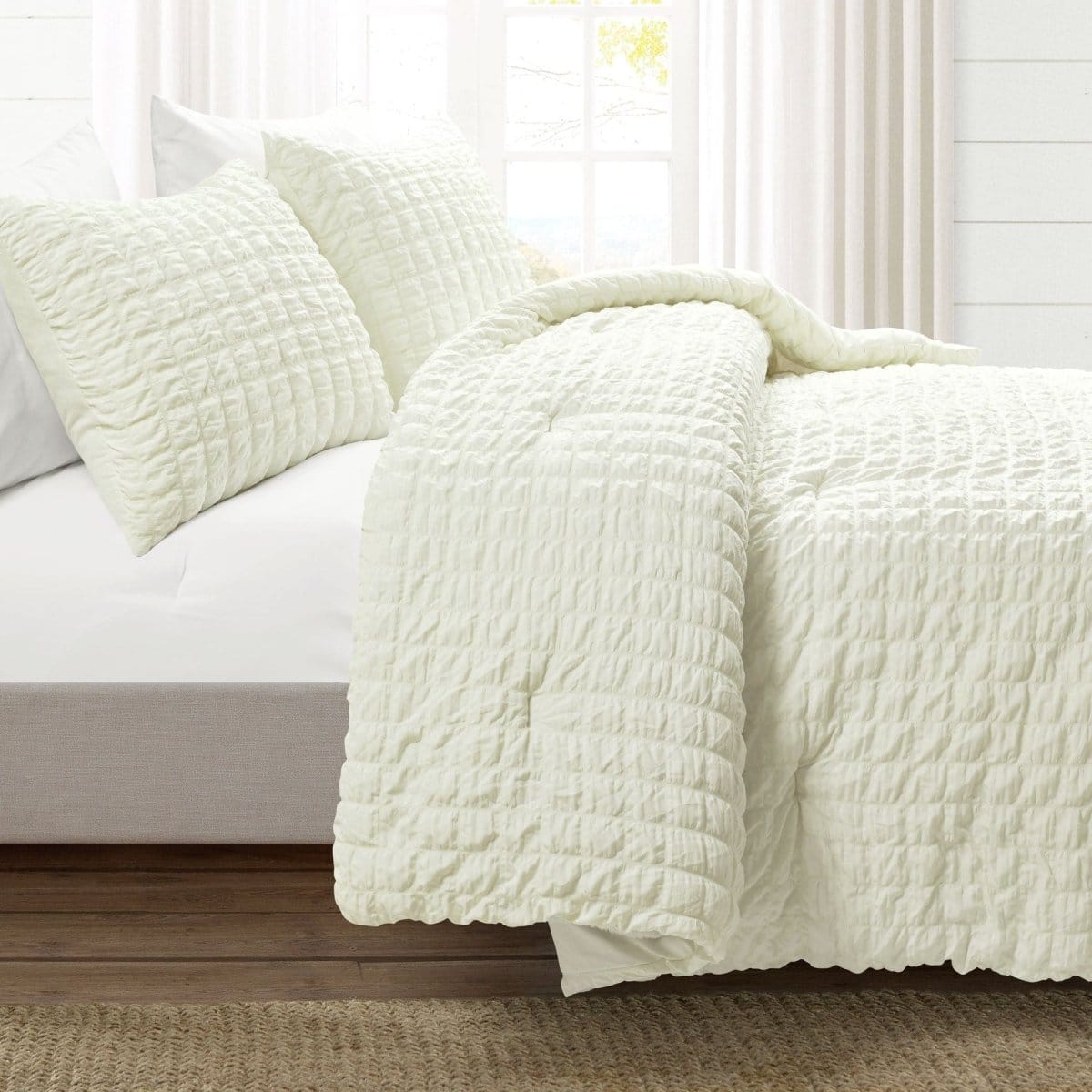 LushDecor Crinkle Textured Dobby Comforter Set in Ivory - view 3